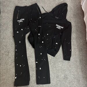 ROCKSTAR ORIGINAL Black Paint-Splatter Hoodie & Stacked Sweatpants Set XL